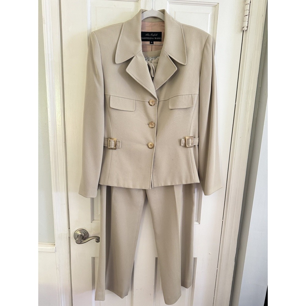 VTG Woman Sz 10 Garfield & Marks SPORTS Beige Timeless Wide Leg Pants Suit Read!
